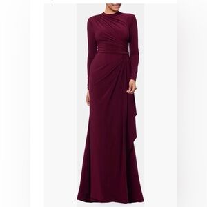 Besty & Adam Ruffle Long Sleeve Sheath Wine Gown Size:12 $209